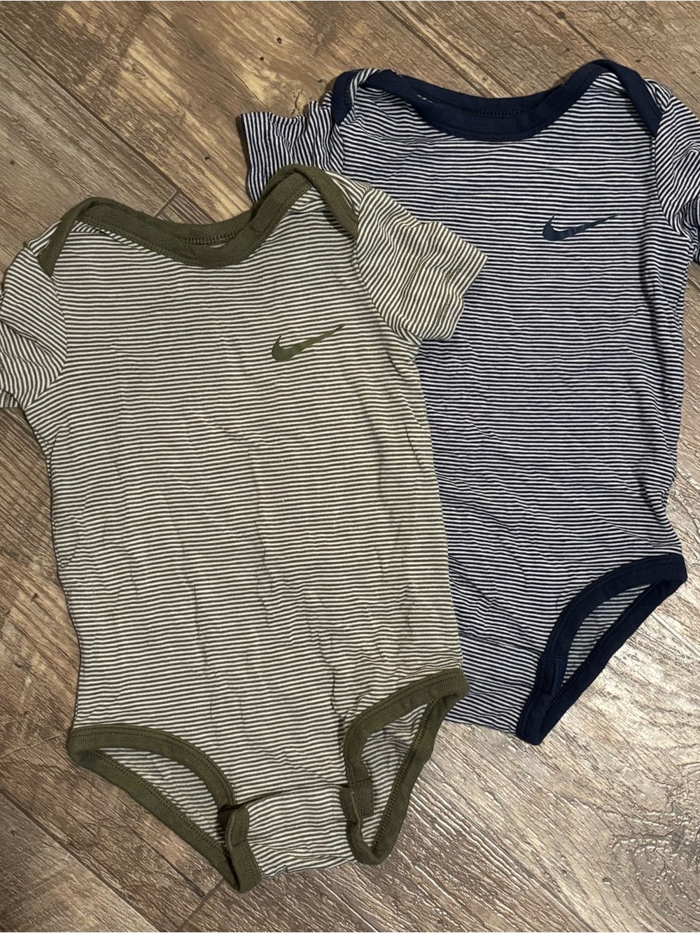 Nike Baby Striped One-Piece Bodysuit Onesies - Olive & Navy